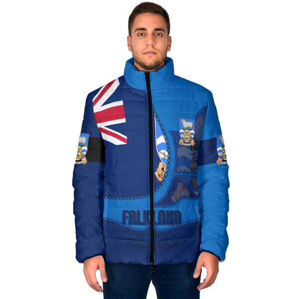 Falkland Islands Men Padded Jacket Flag & Coat Of Arms Leather Style