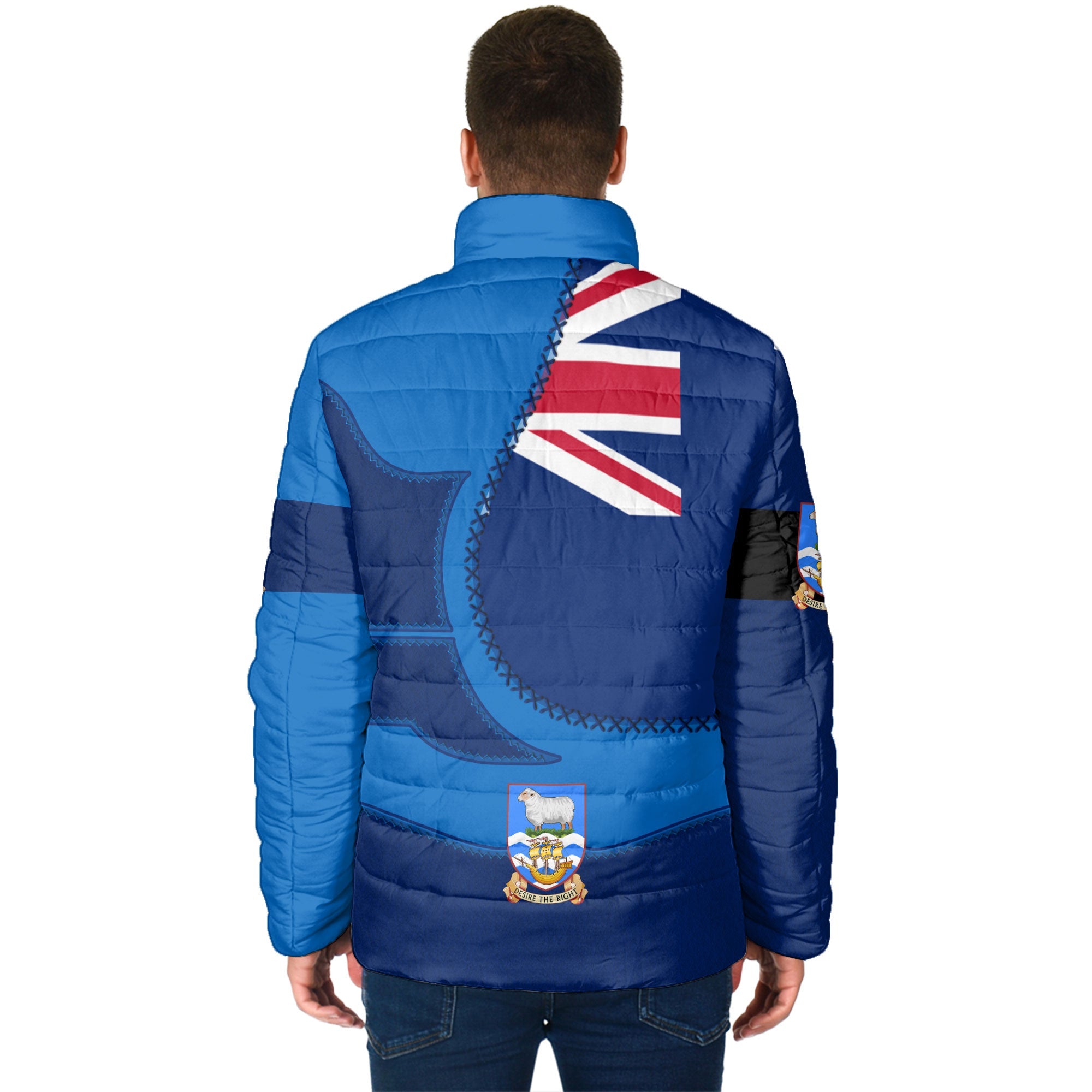 Falkland Islands Men Padded Jacket Flag & Coat Of Arms Leather Style