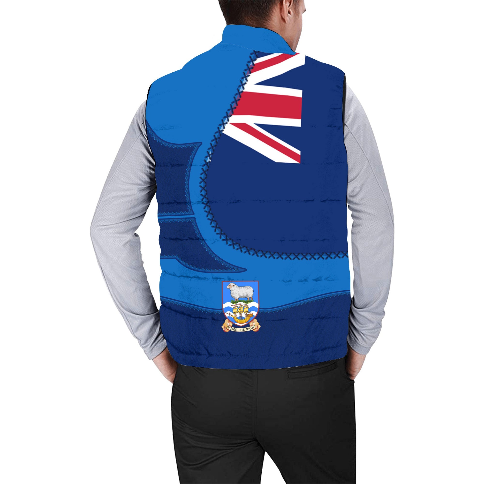 Falkland Islands Men Padded Jacket Vest Flag & Coat Of Arms Leather Style