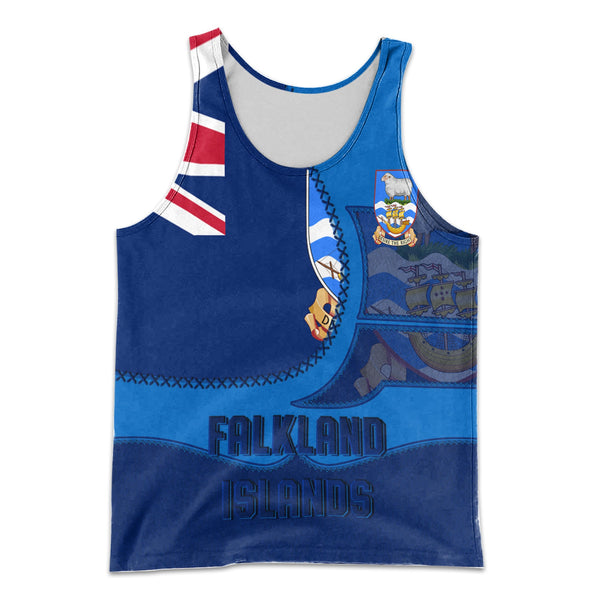 Falkland Islands Men Tank Top Flag & Coat Of Arms Leather Style