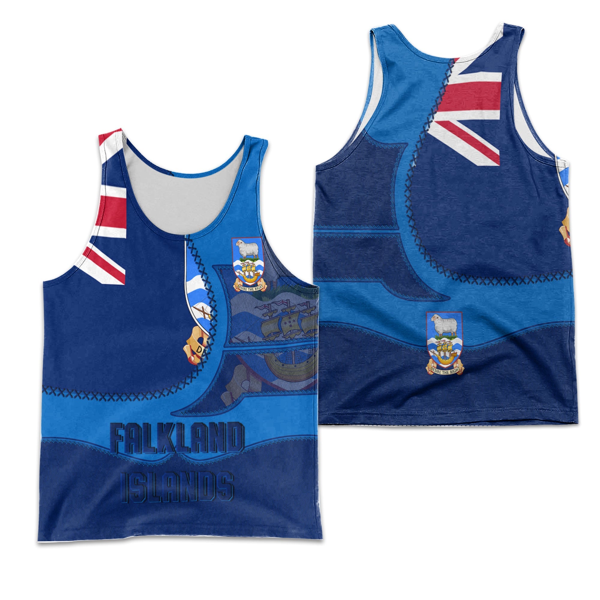 Falkland Islands Men Tank Top Flag & Coat Of Arms Leather Style