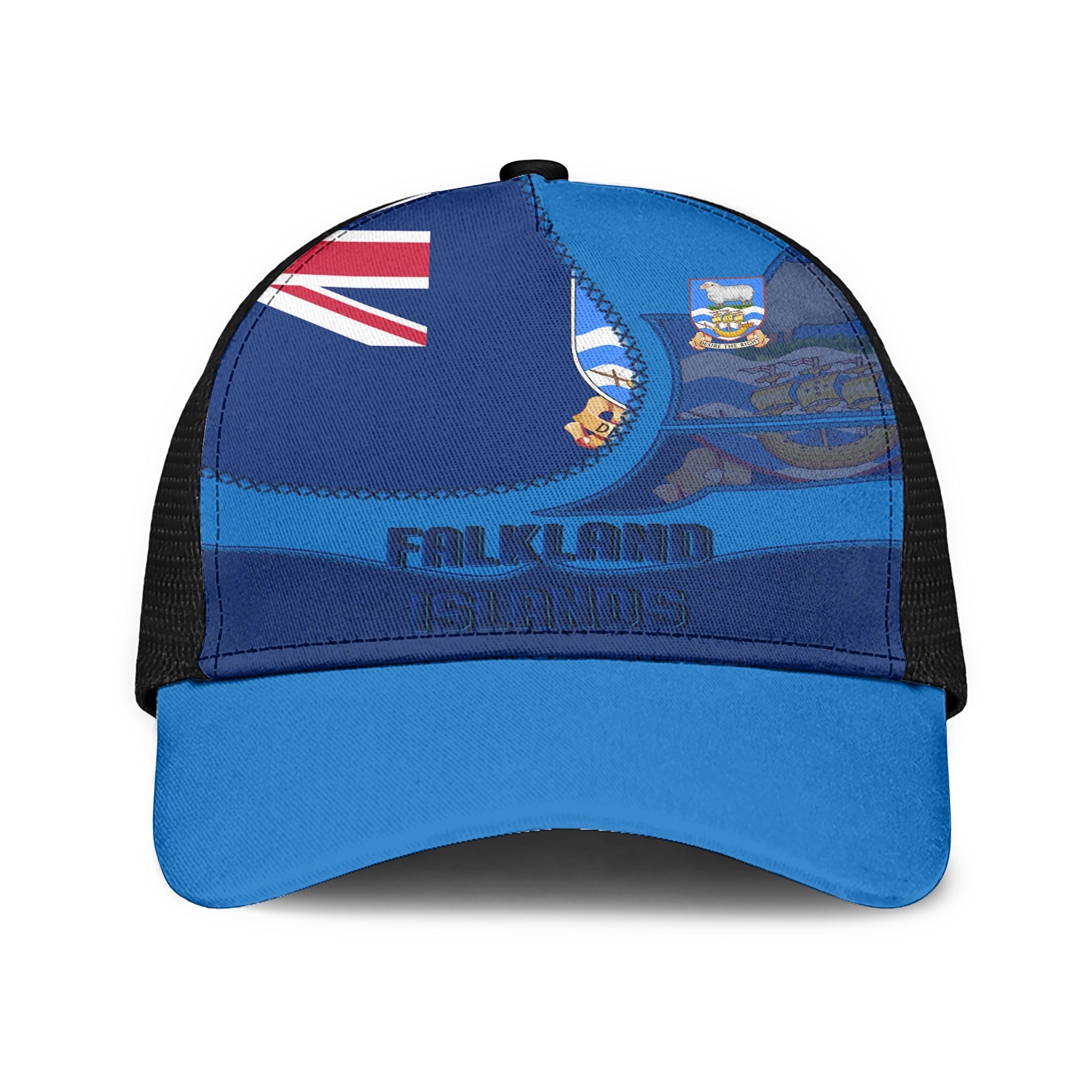 Falkland Islands Mesh Back Cap Flag & Coat Of Arms Leather Style