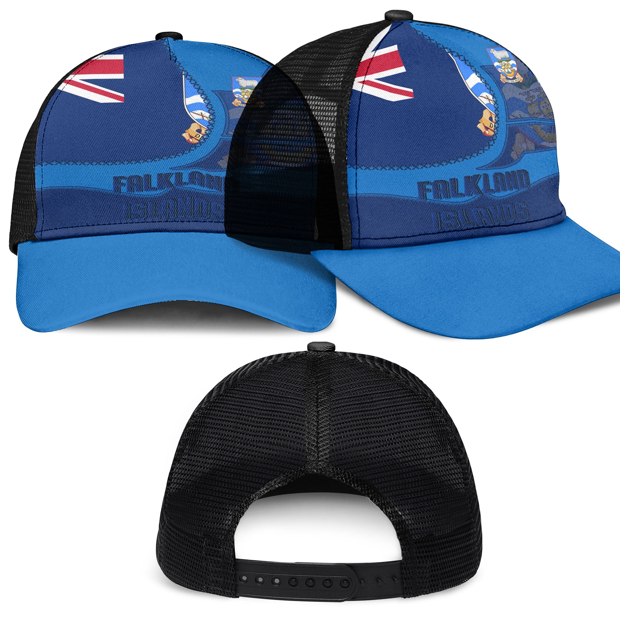 Falkland Islands Mesh Back Cap Flag & Coat Of Arms Leather Style