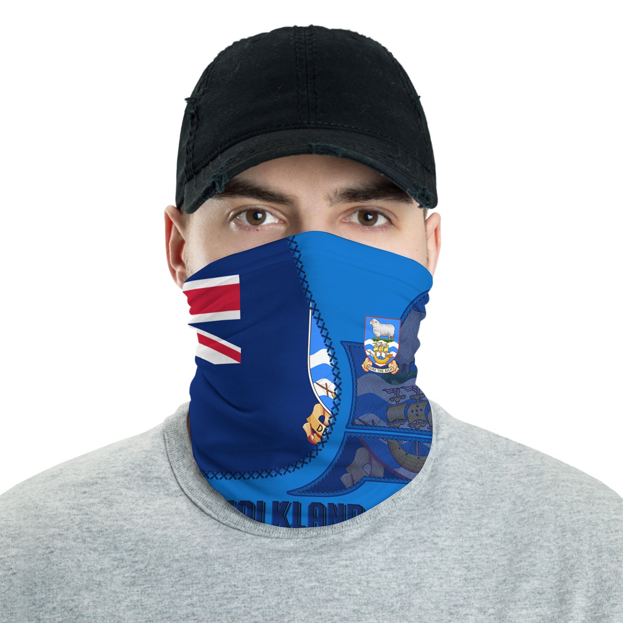 Falkland Islands Neck Gaiter Flag & Coat Of Arms Leather Style