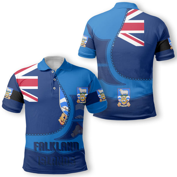 Falkland Islands Polo Shirt Flag & Coat Of Arms Leather Style