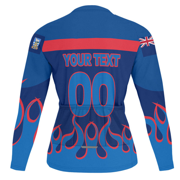 Falkland Islands Men's Cycling Jersey Long Sleeve Flag & Coat Of Arms Fire Hockey Style