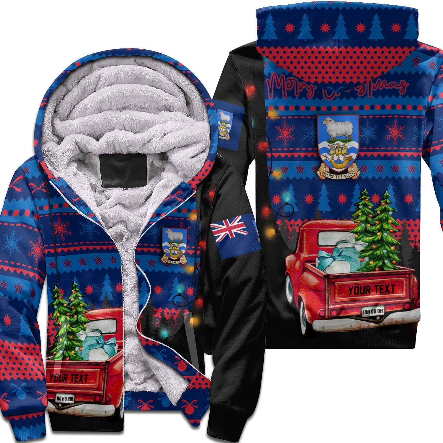 Falkland Islands Sherpa Hoodie Coat Of Arms Christmas Style