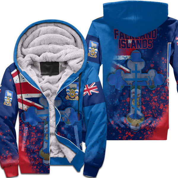 Falkland Islands Sherpa Hoodie Flag & Coat Of Arms Orthodox Style