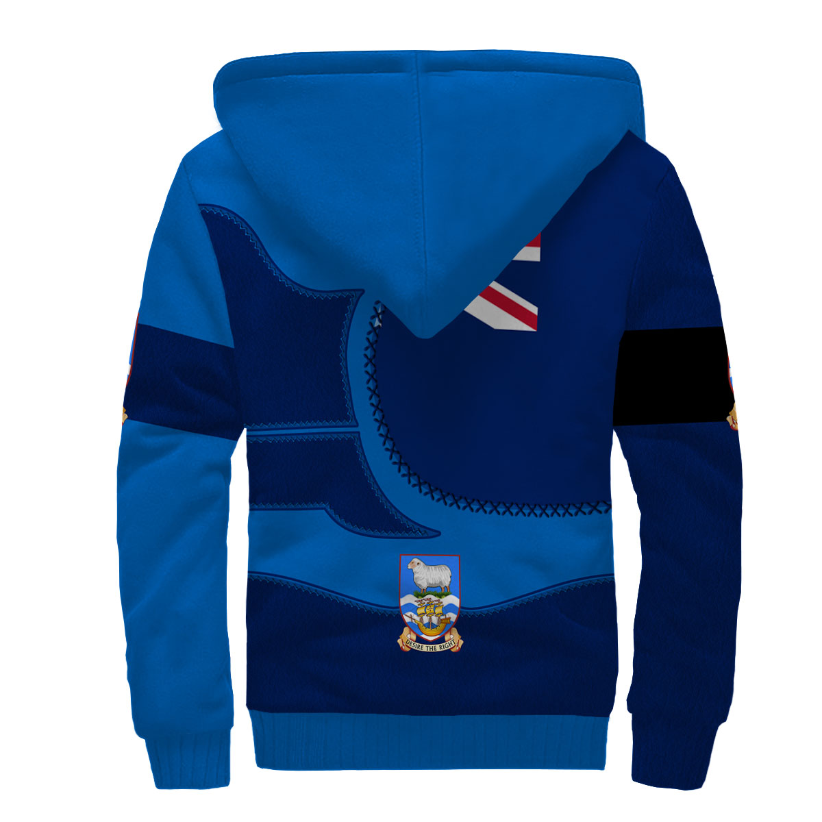 Falkland Islands Sherpa Hoodie Flag & Coat Of Arms Leather Style