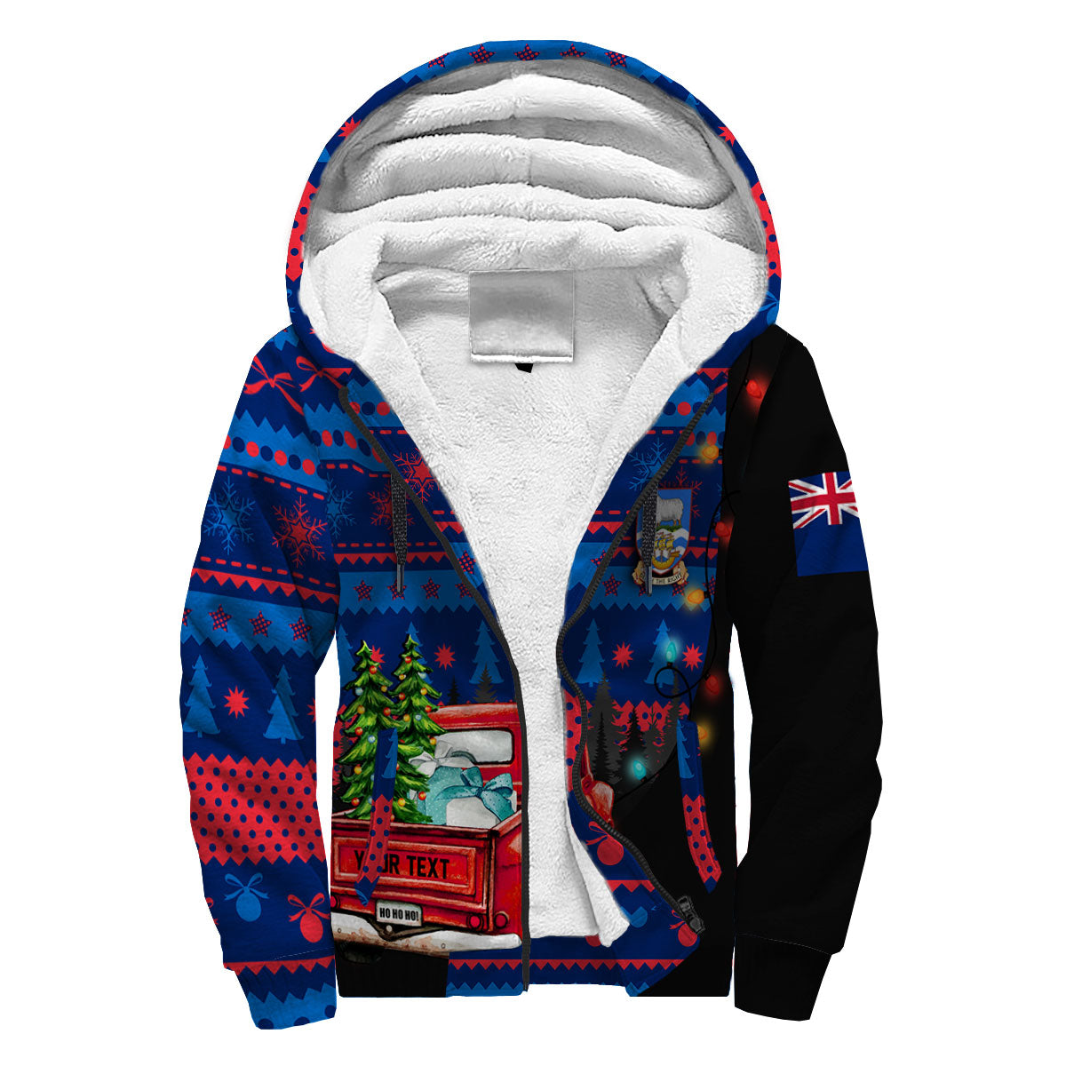 Falkland Islands Sherpa Hoodie Coat Of Arms Christmas Style