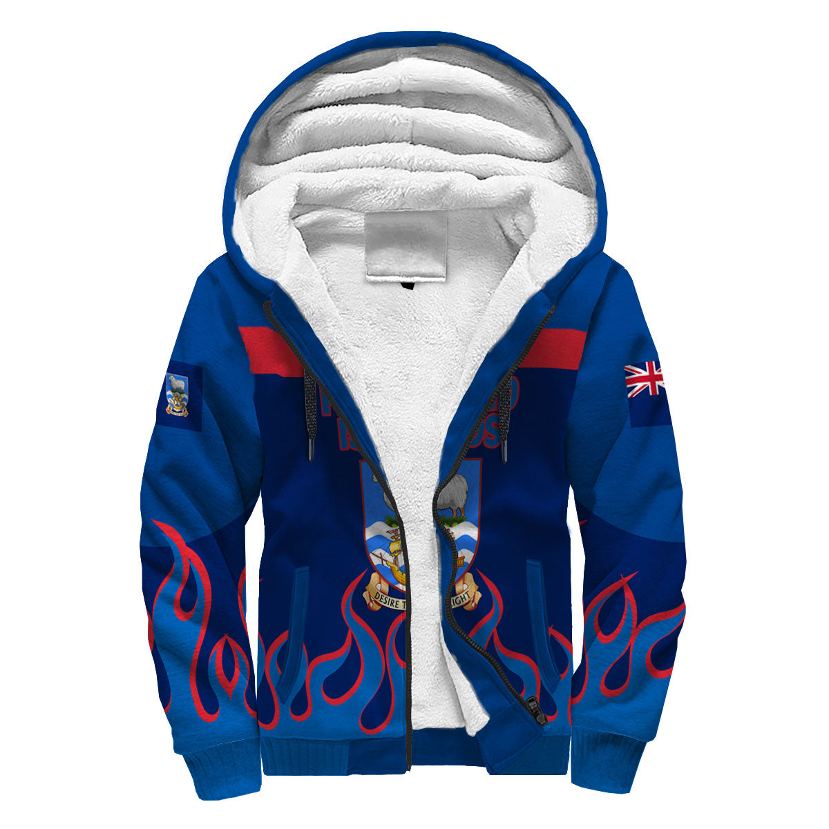 Falkland Islands Sherpa Hoodie Flag & Coat Of Arms Fire Hockey Style