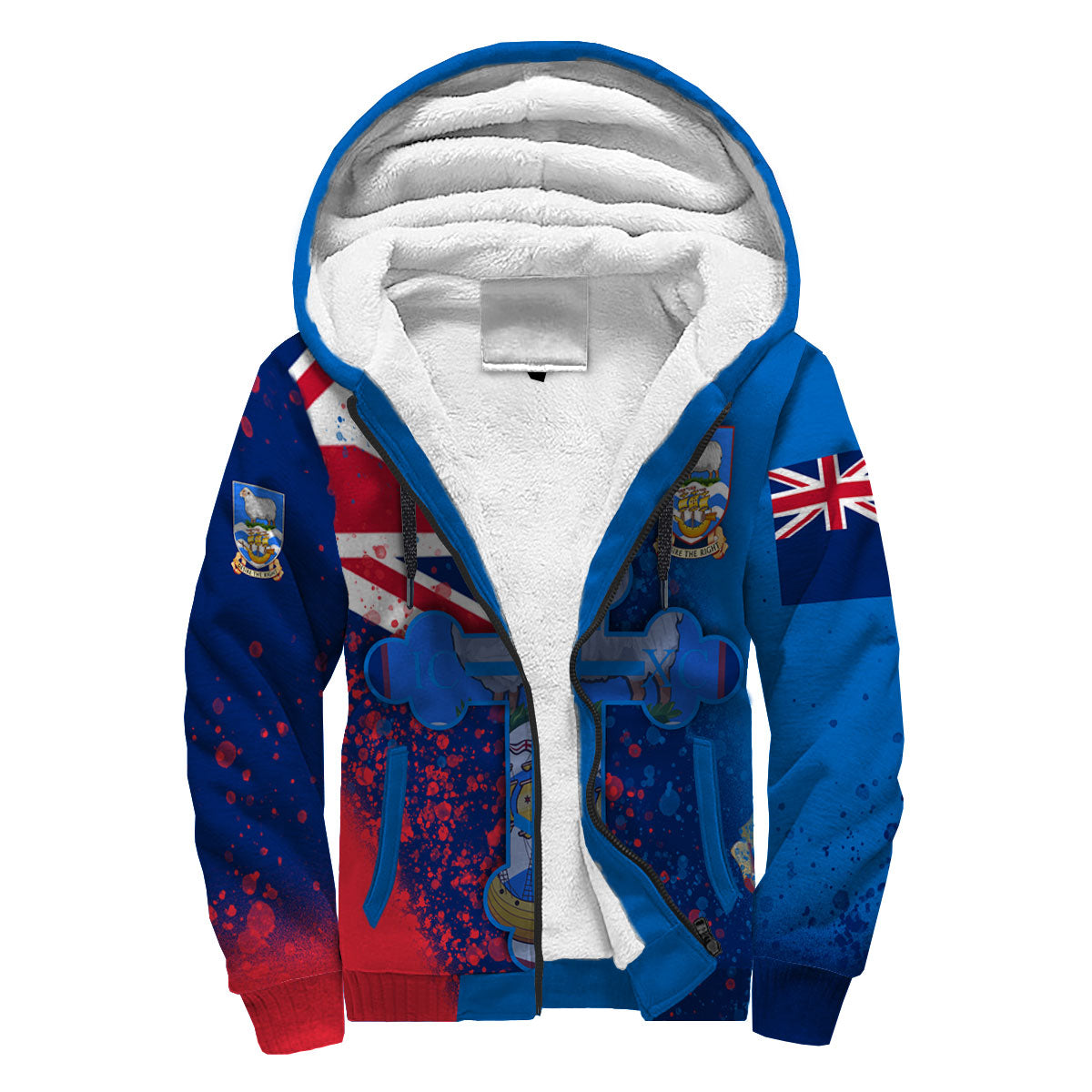 Falkland Islands Sherpa Hoodie Flag & Coat Of Arms Orthodox Style