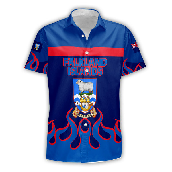 Falkland Islands Short Sleeve Shirt Flag & Coat Of Arms Fire Hockey Style