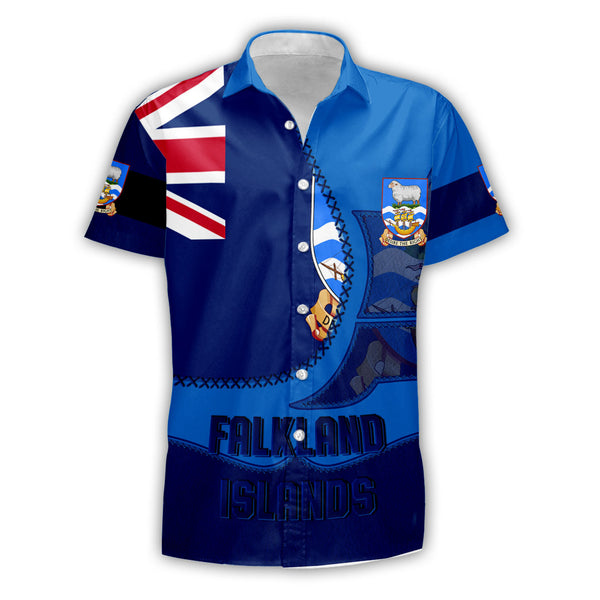 Falkland Islands Short Sleeve Shirt Flag & Coat Of Arms Leather Style