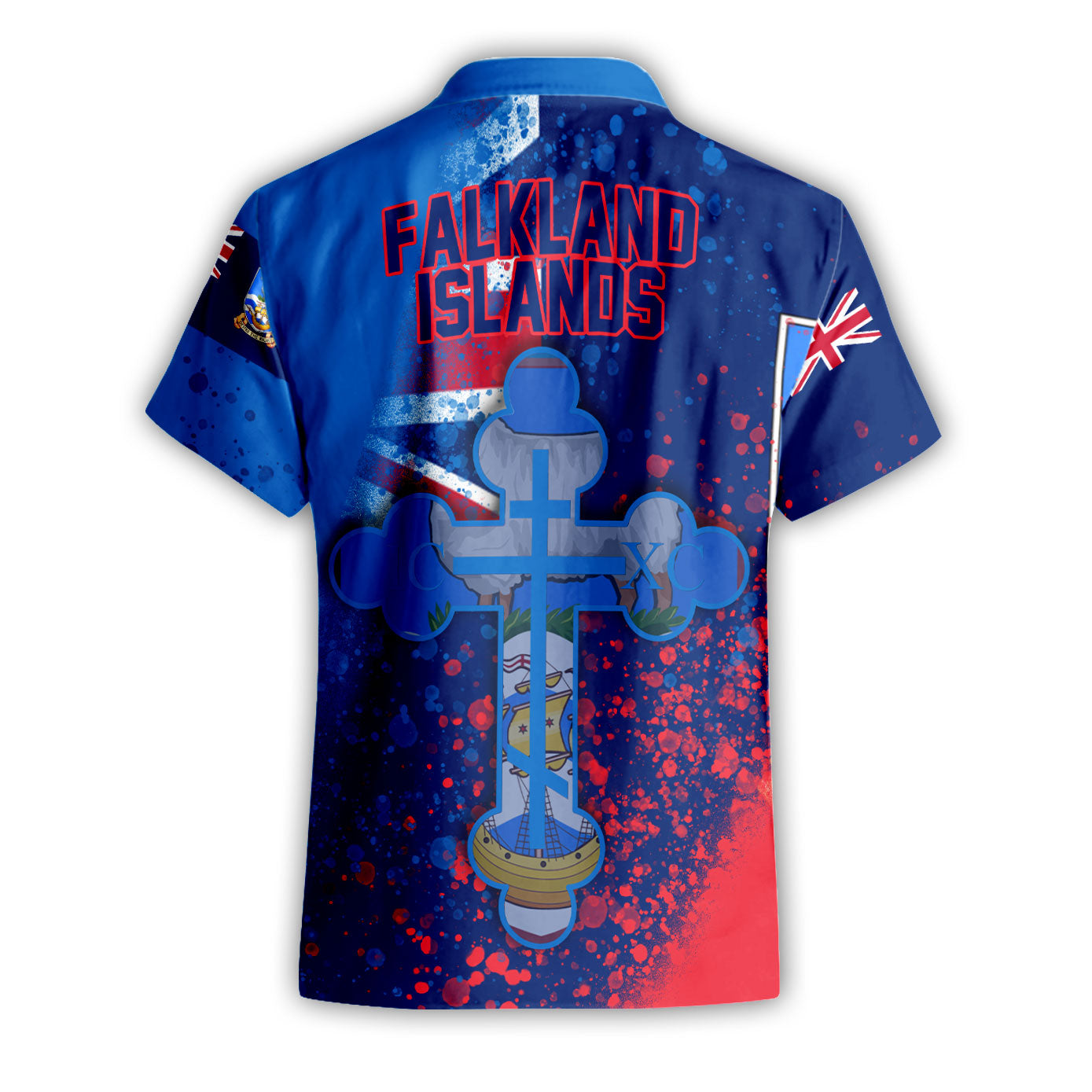 Falkland Islands Short Sleeve Shirt Flag & Coat Of Arms Orthodox Style