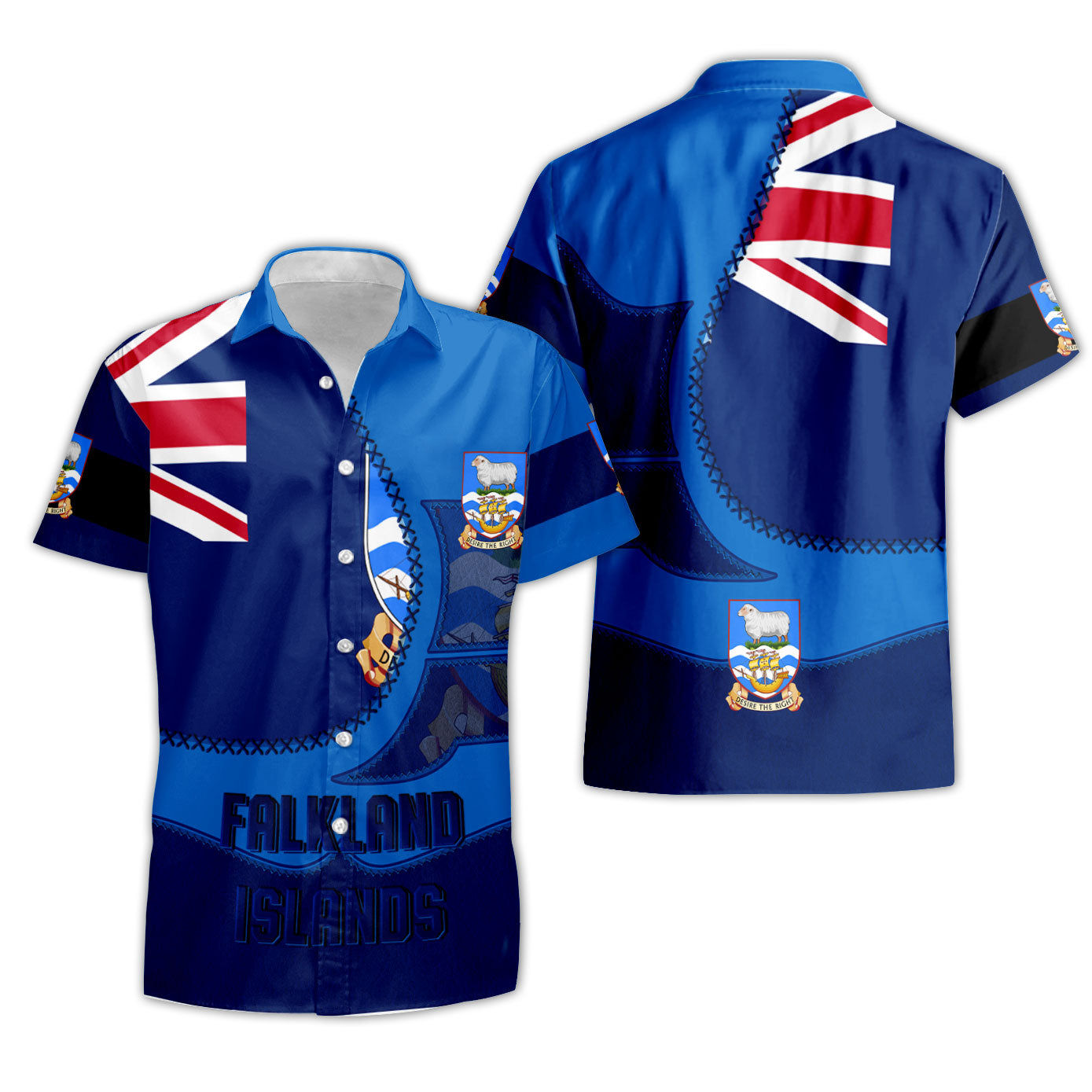 Falkland Islands Short Sleeve Shirt Flag & Coat Of Arms Leather Style