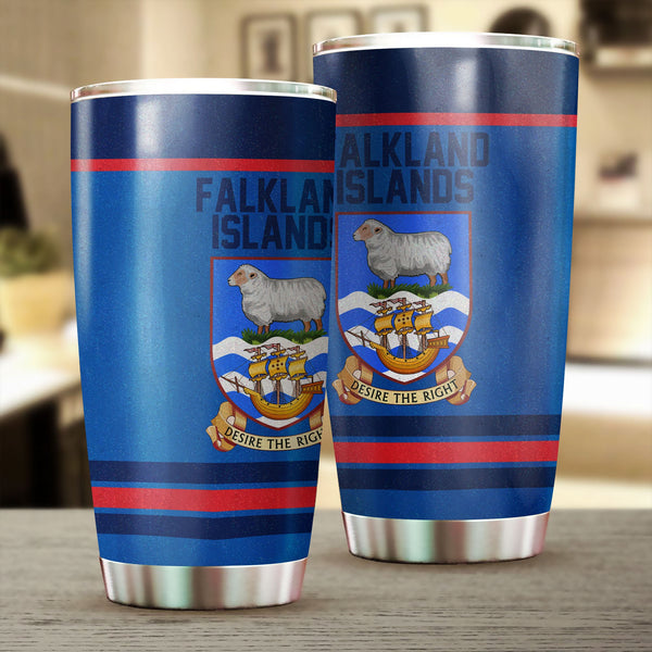 Falkland Islands Stainless Steel Glitter Tumbler Flag & Coat Of Arms Hockey Style