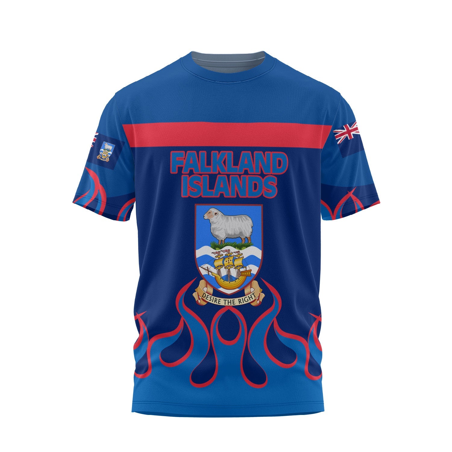 Falkland Islands T Shirt Flag & Coat Of Arms Fire Hockey Style