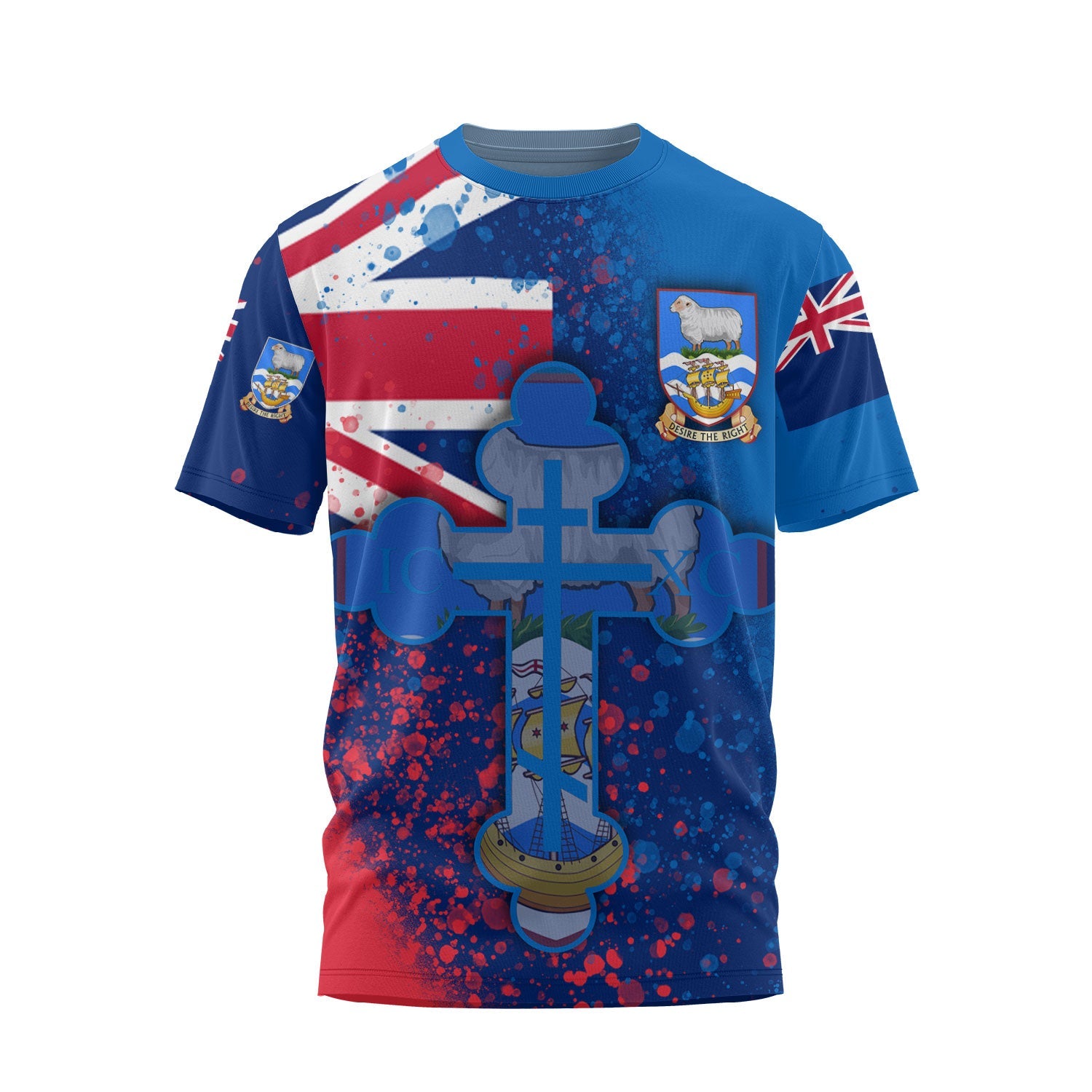 Falkland Islands T Shirt Flag & Coat Of Arms Orthodox Style