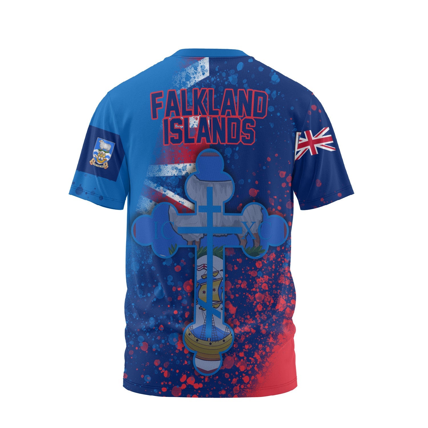 Falkland Islands T Shirt Flag & Coat Of Arms Orthodox Style