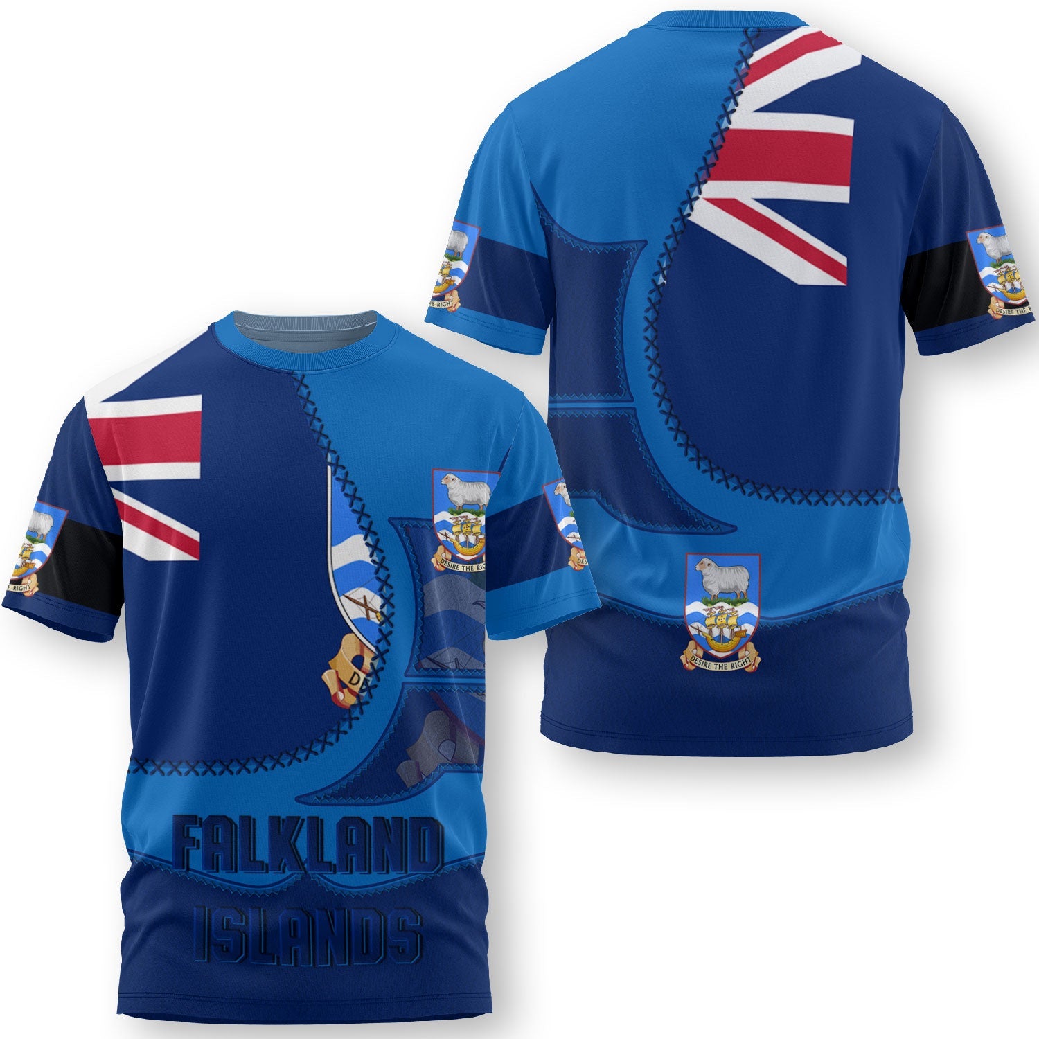 Falkland Islands T Shirt Flag & Coat Of Arms Leather Style