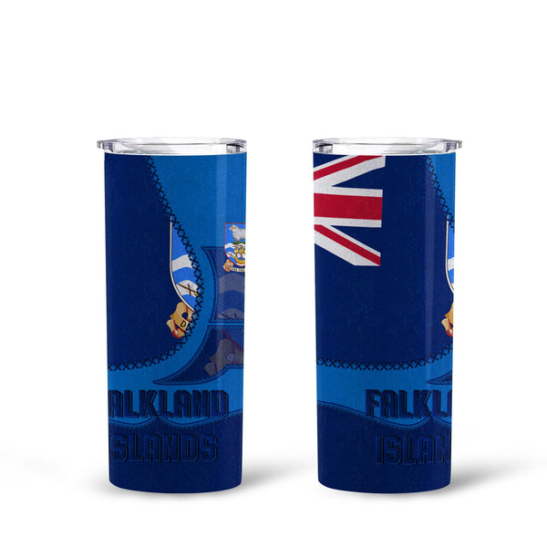 Falkland Islands Tall Glitter Tumbler Flag & Coat Of Arms Leather Style