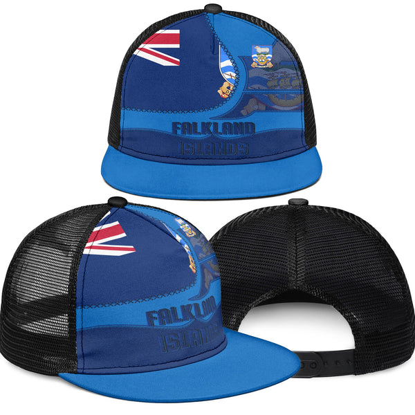 Falkland Islands Trucker Hat Flag & Coat Of Arms Leather Style