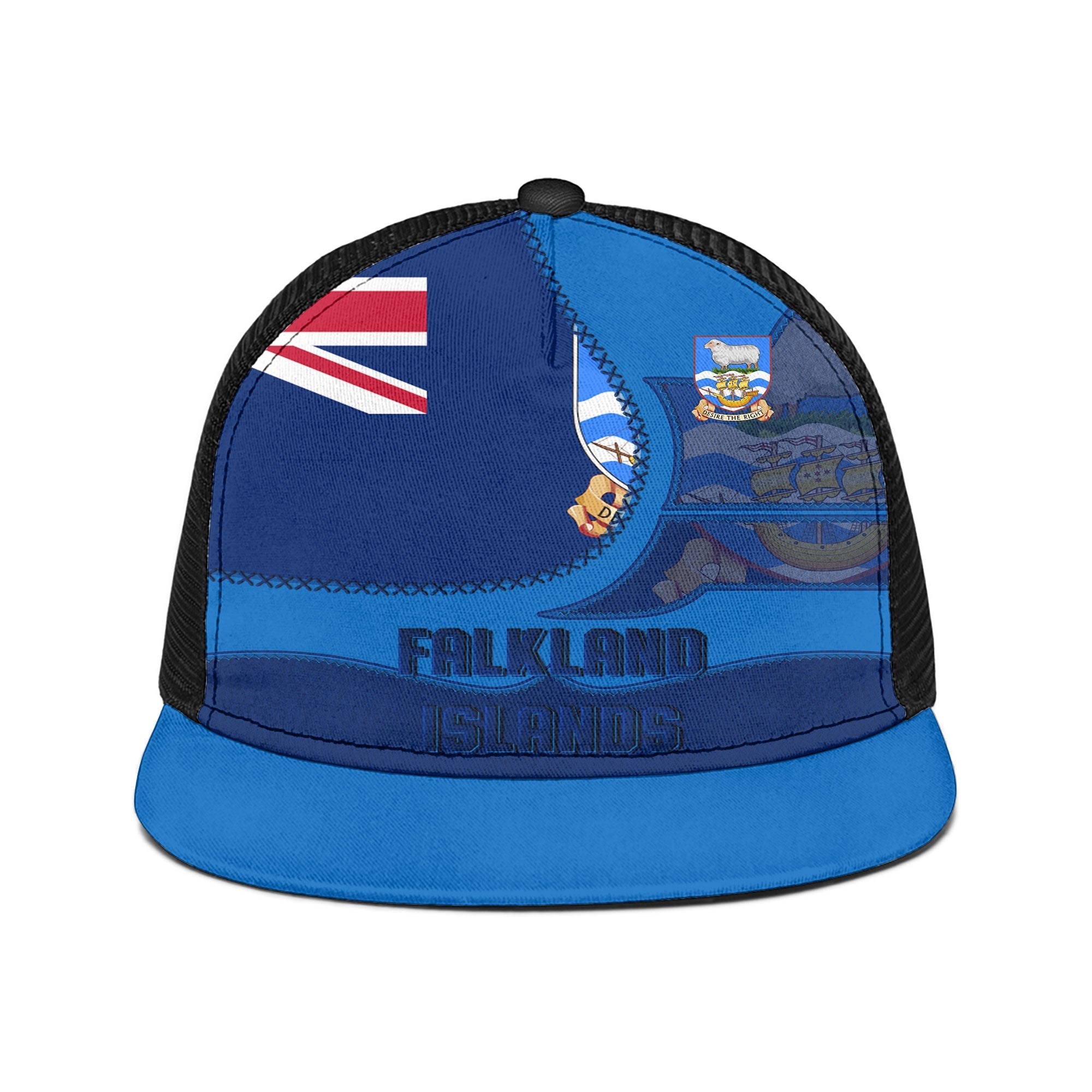 Falkland Islands Trucker Hat Flag & Coat Of Arms Leather Style