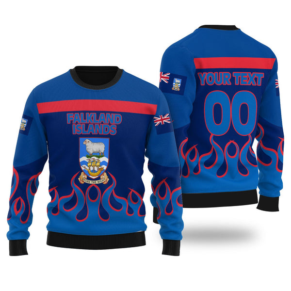 Falkland Islands Ugly Sweater Flag & Coat Of Arms Fire Hockey Style