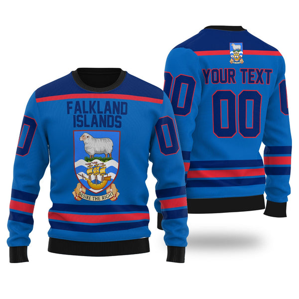 Falkland Islands Ugly Sweater Flag & Coat Of Arms Hockey Style