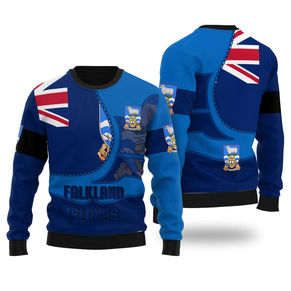 Falkland Islands Ugly Sweater Flag & Coat Of Arms Leather Style