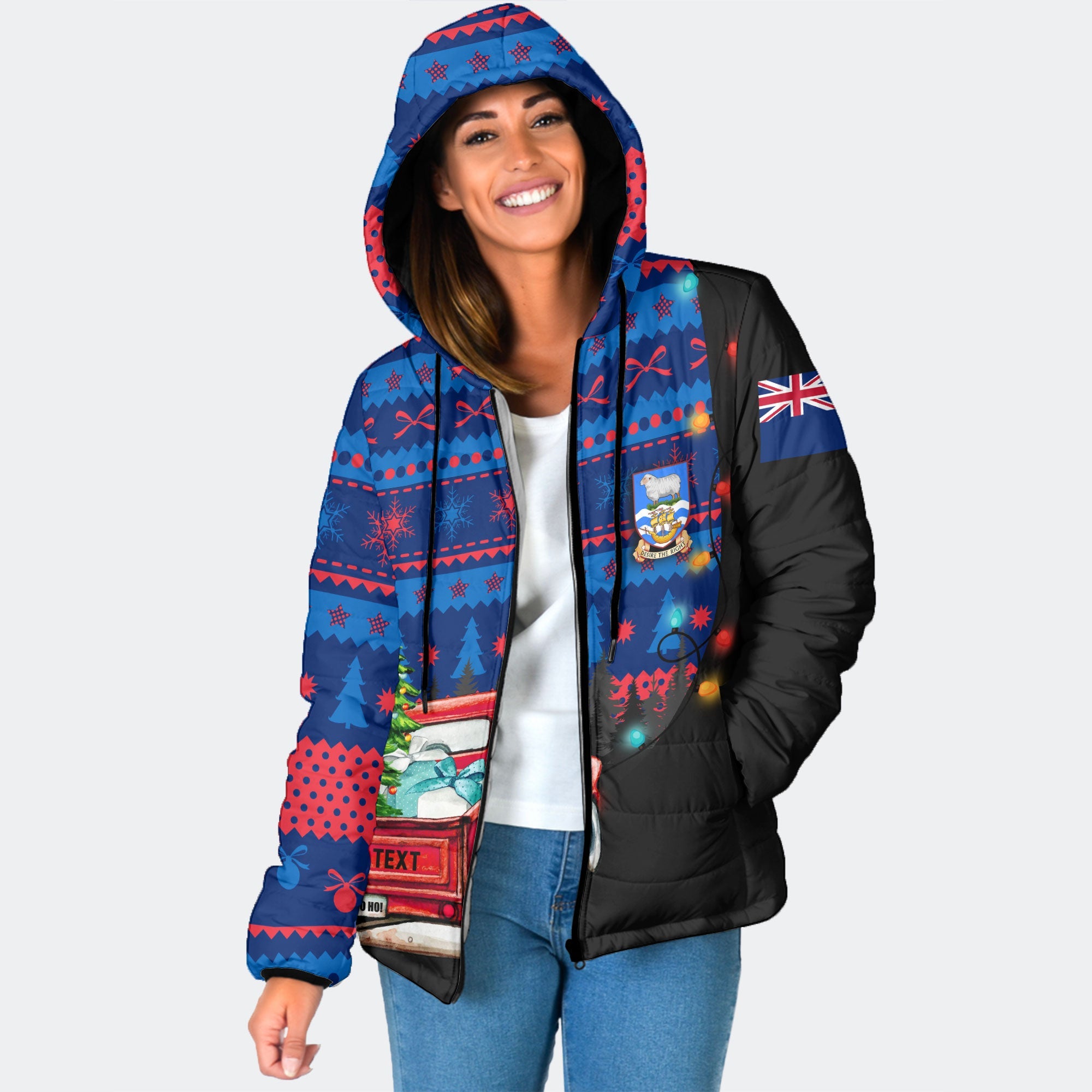 Falkland Islands Women Hooded Padded Jacket Coat Of Arms Christmas Style