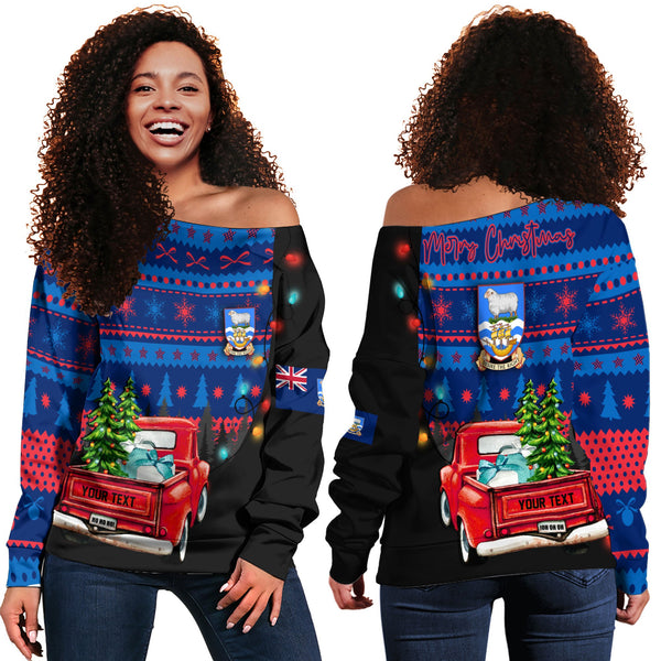 Falkland Islands Women Off Shoulder Sweatshirt Coat Of Arms Christmas Style