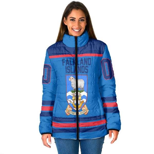 Falkland Islands Women Padded Jacket Flag & Coat Of Arms Hockey Style