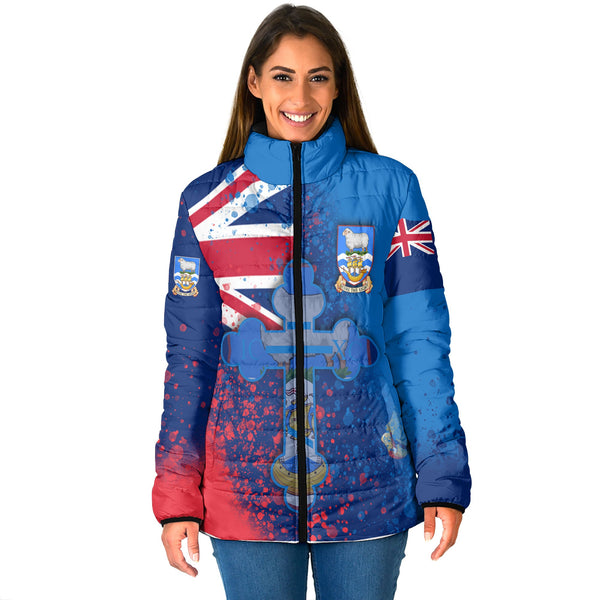 Falkland Islands Women Padded Jacket Flag & Coat Of Arms Orthodox Style