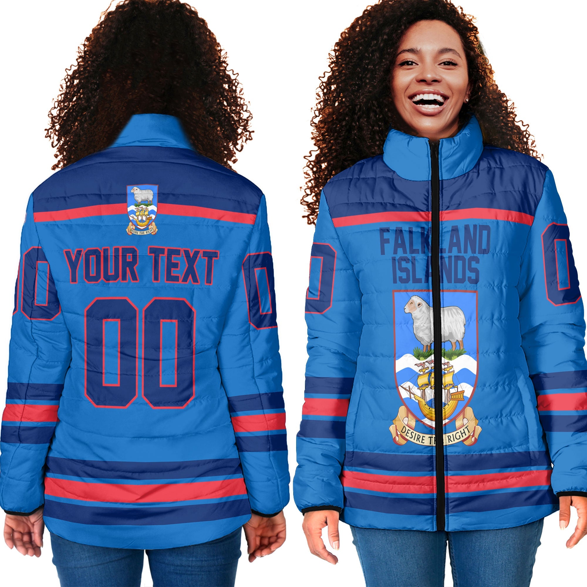 Falkland Islands Women Padded Jacket Flag & Coat Of Arms Hockey Style