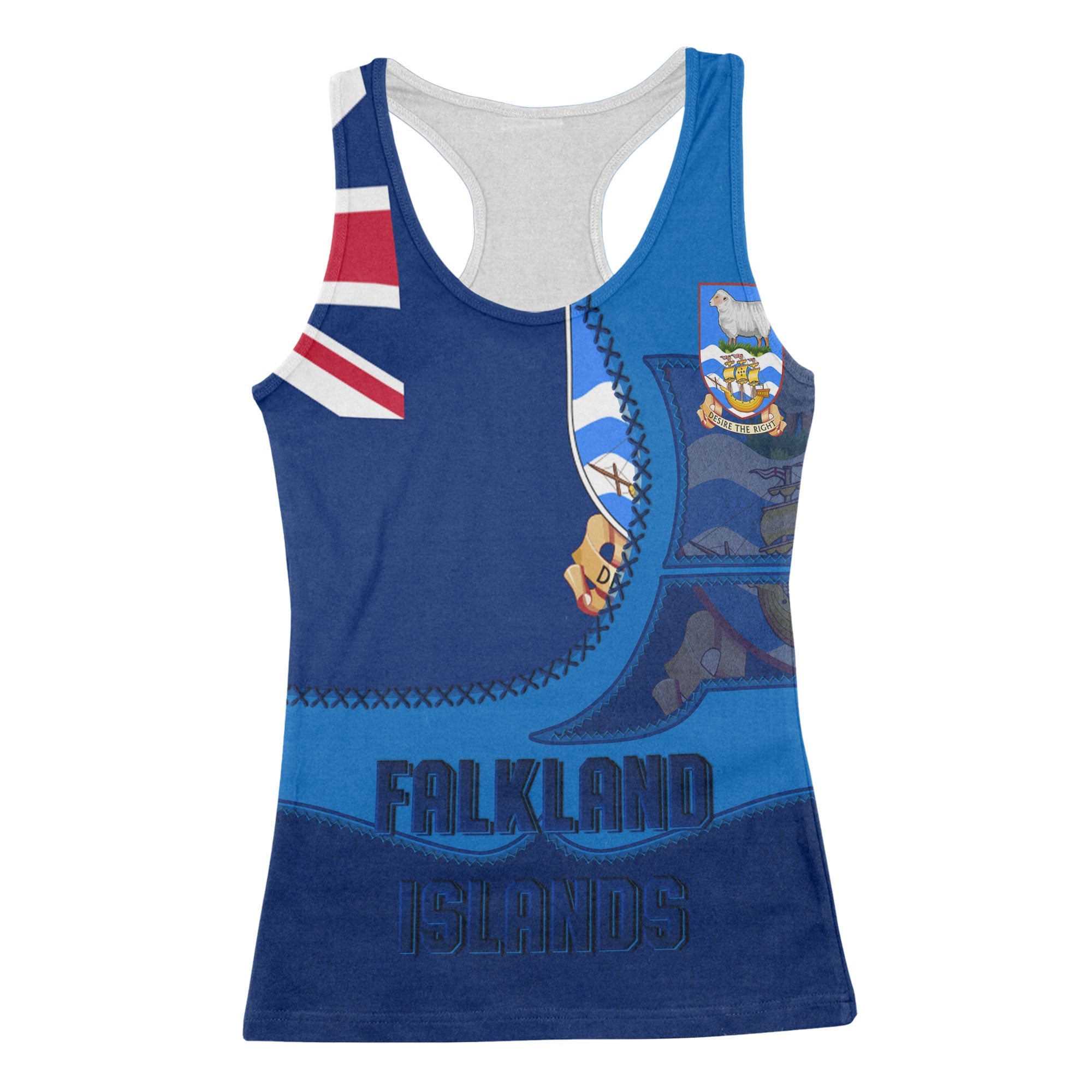 Falkland Islands Women Tank Top Flag & Coat Of Arms Leather Style