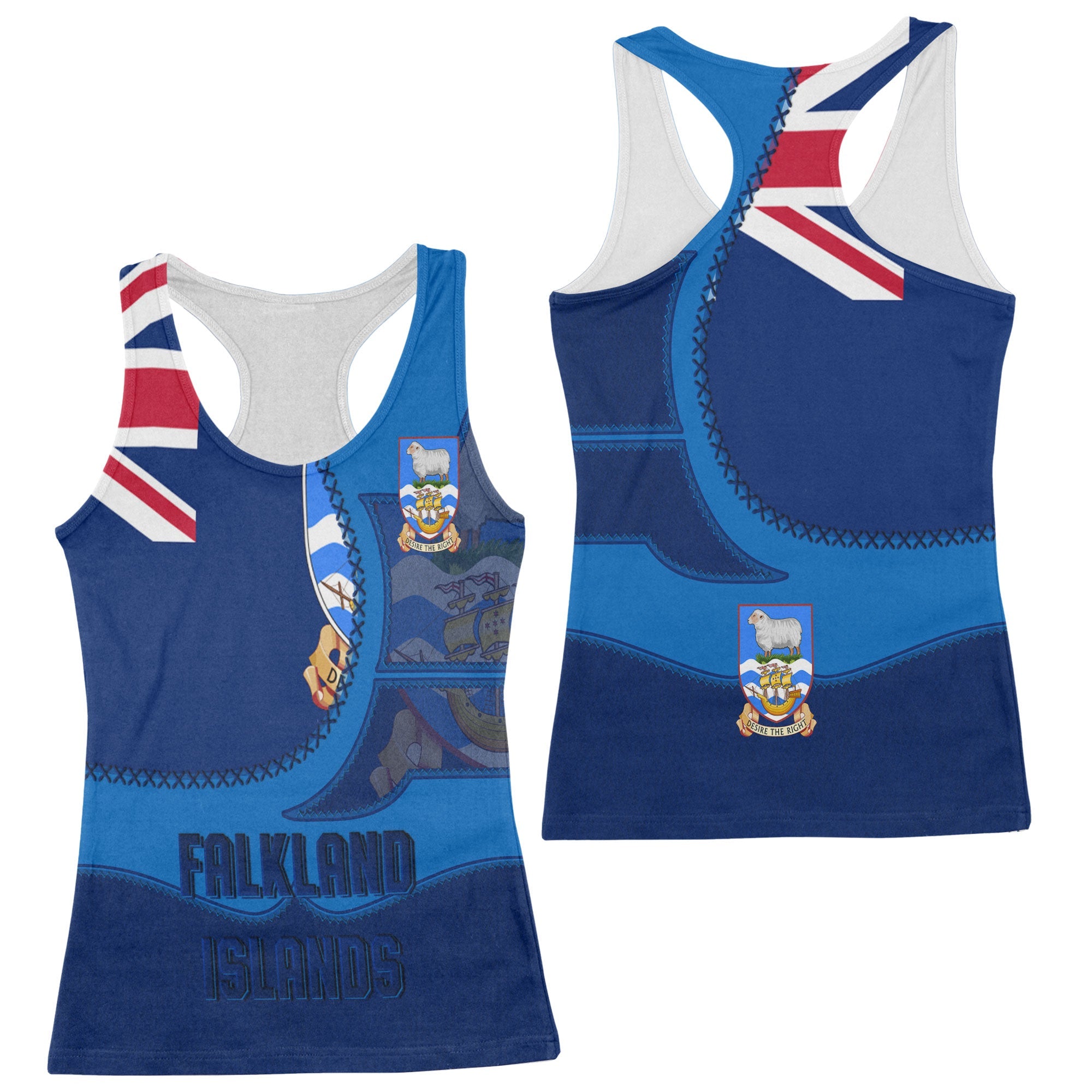 Falkland Islands Women Tank Top Flag & Coat Of Arms Leather Style