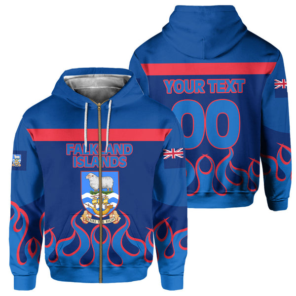 Falkland Islands Zip Hoodie Flag & Coat Of Arms Fire Hockey Style