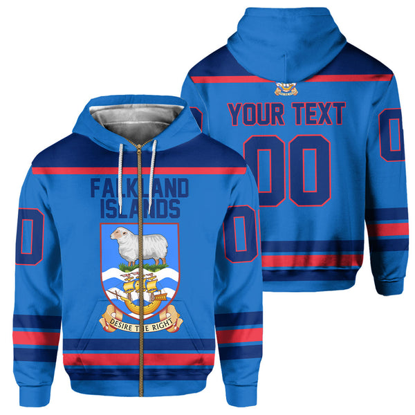 Falkland Islands Zip Hoodie Flag & Coat Of Arms Hockey Style