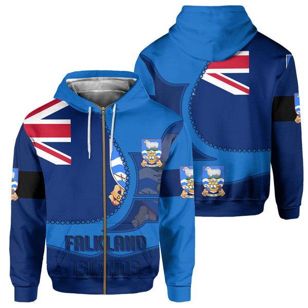 Falkland Islands Zip Hoodie Flag & Coat Of Arms Leather Style