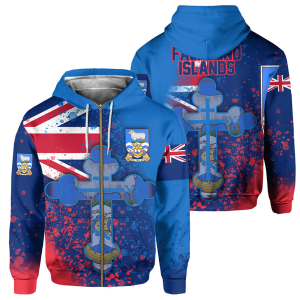 Falkland Islands Zip Hoodie Flag & Coat Of Arms Orthodox Style