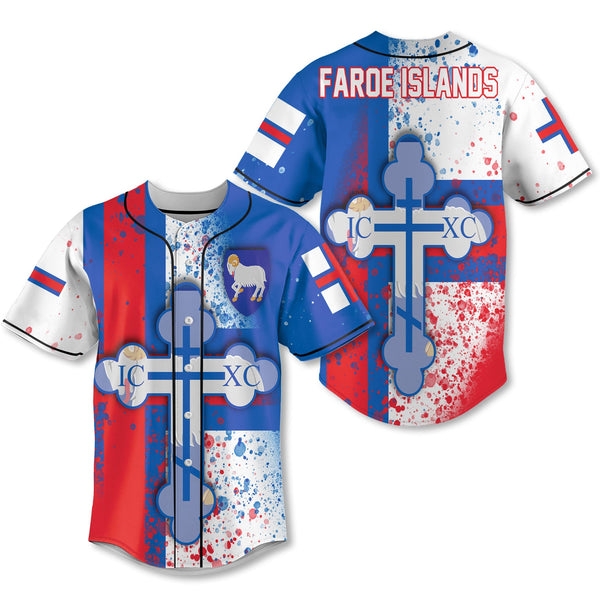 Faroe Islands Baseball Jersey Flag & Coat Of Arms Orthodox Style