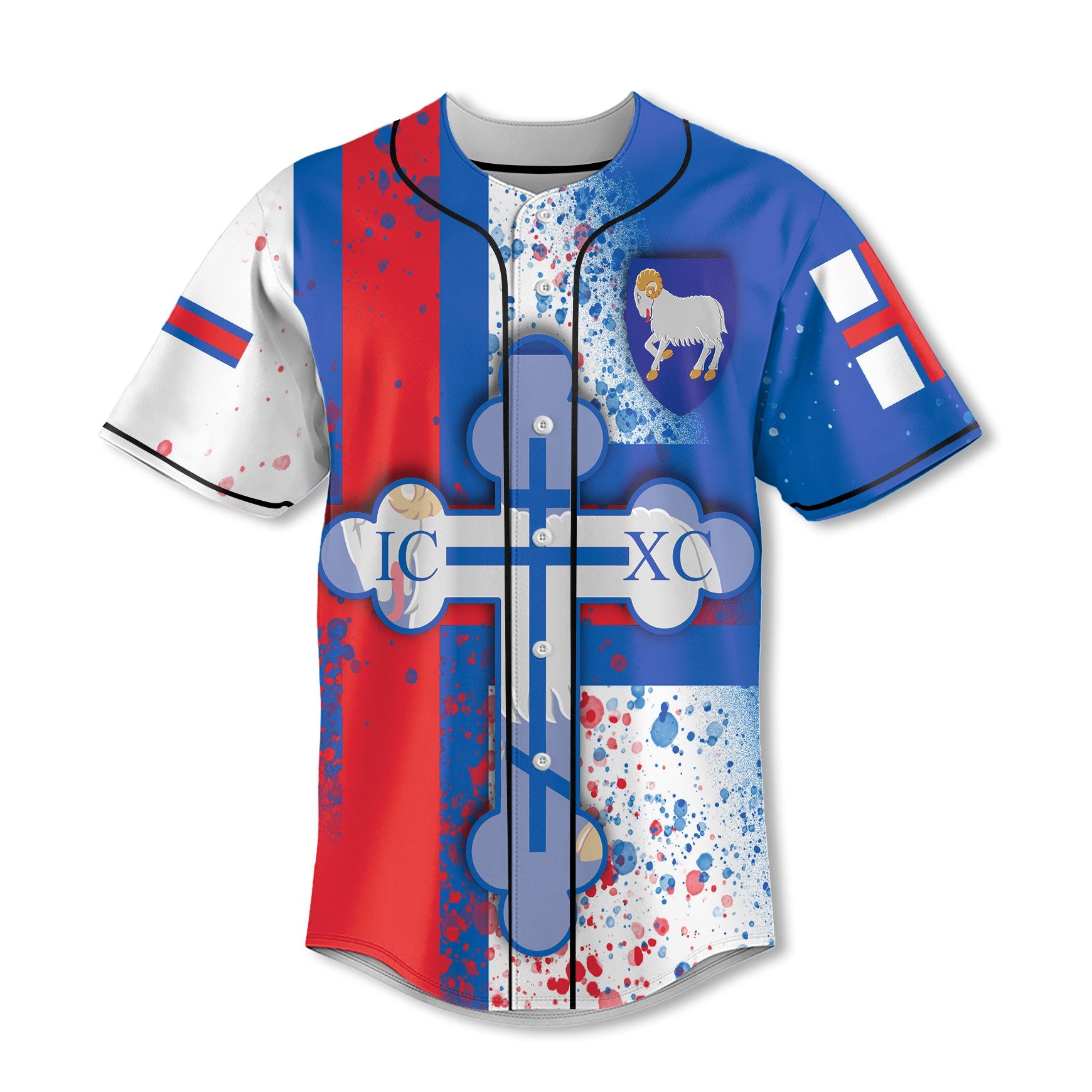 Faroe Islands Baseball Jersey Flag & Coat Of Arms Orthodox Style