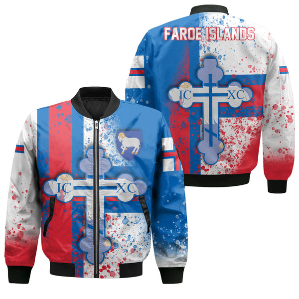 Faroe Islands Bomber Jacket Flag & Coat Of Arms Orthodox Style