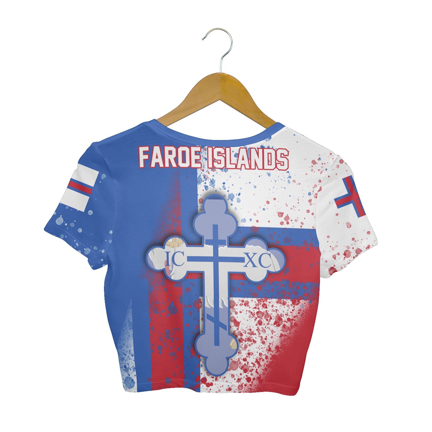 Faroe Islands Crop Top T Shirt Flag & Coat Of Arms Orthodox Style