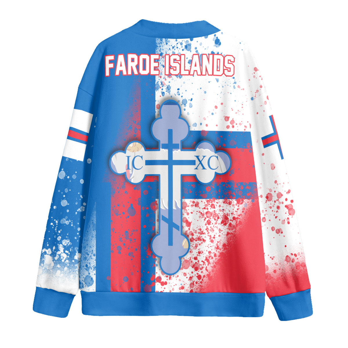 Faroe Islands Fleece Cardigan Flag & Coat Of Arms Orthodox Style