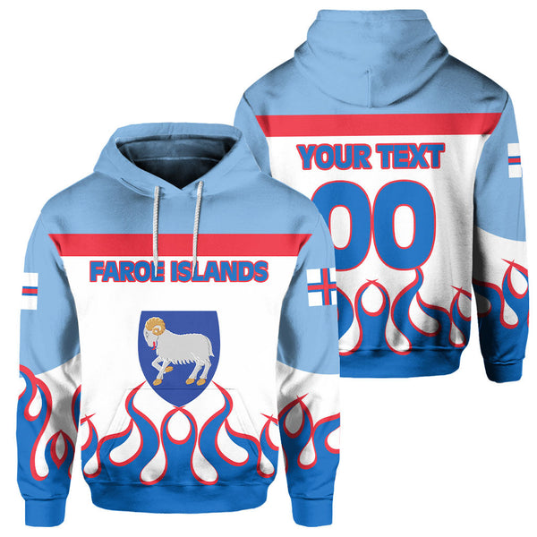 Faroe Islands Hoodie Flag & Coat Of Arms Fire Hockey Style