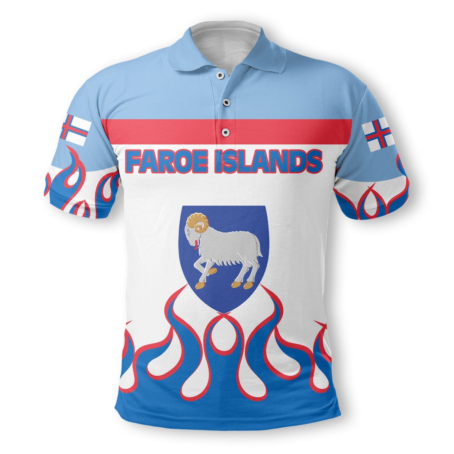 Faroe Islands Polo Shirt Flag & Coat Of Arms Fire Hockey Style