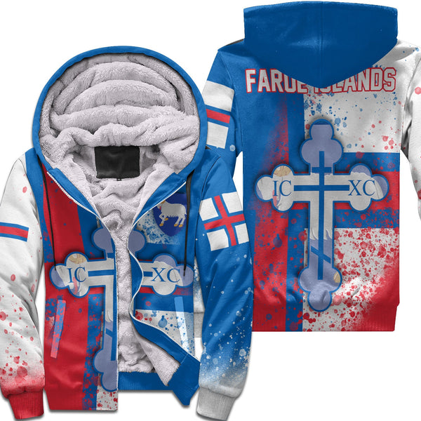 Faroe Islands Sherpa Hoodie Flag & Coat Of Arms Orthodox Style